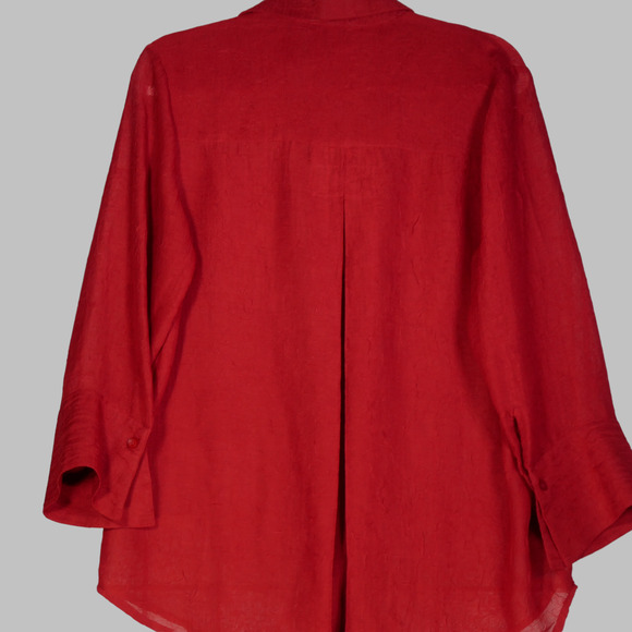 Coldwater Creek Blouse Womens Small Red Top Shirt P Button Textured Sheer - Picture 6 of 7